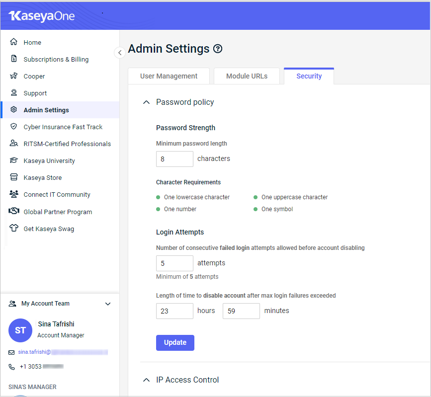 Managing portal security features