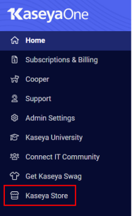 Kaseya Store option on navigation menu.